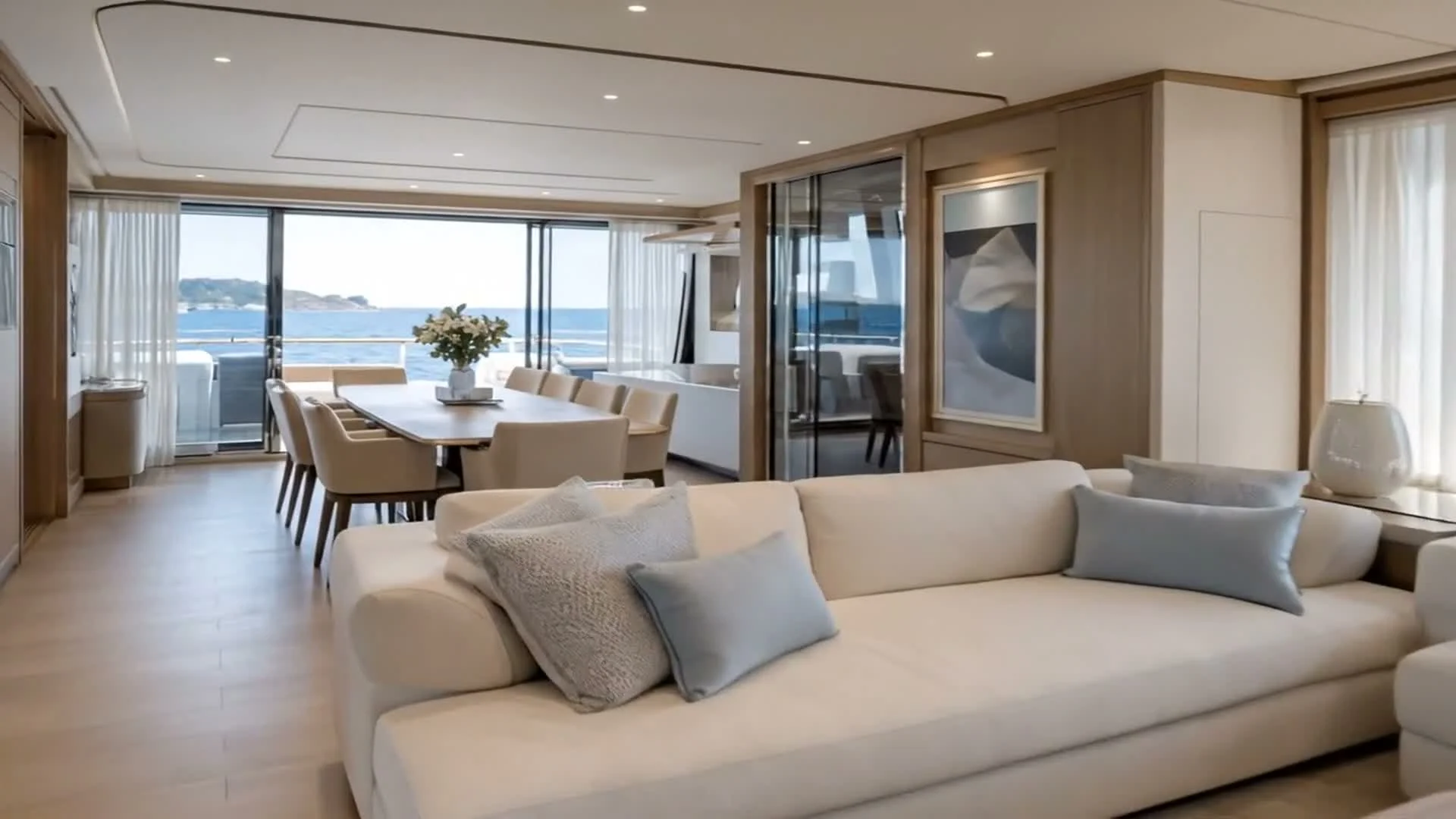 Interior salon render of the Phoenix Marine Project Verado motoryacht