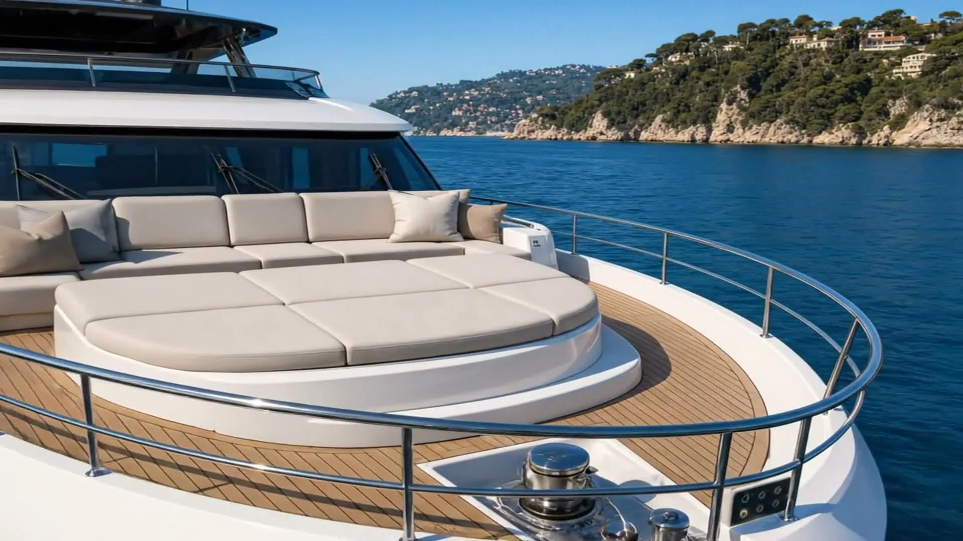 Aft deck lounge render of the Phoenix Marine Project Verado motoryacht